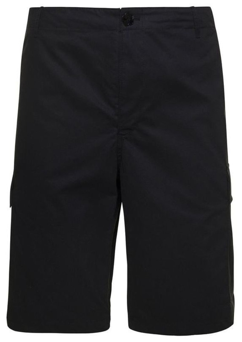 Kenzo Black Cargo Shorts with Logo Patch in Cotton Man