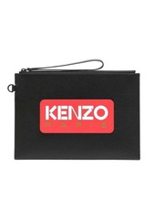 Kenzo Black Clutch Bag with Printed Logo in Leather