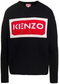 Kenzo Black Long-sleeved Sweater with Contrasting Maxi Logo in Wool Woman