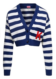 Kenzo Blue and White Nautical Striped Cropped  Cardigan in Cotton Woman