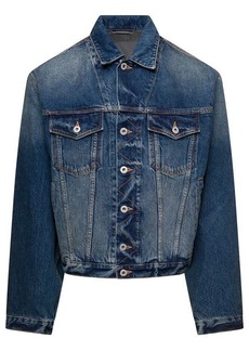 Kenzo Blue Denim Jacket with Logo Patch and Contrasting Stitching in Cotton Denim Man