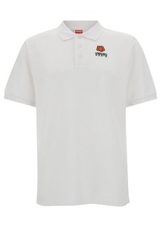 Kenzo White Polo Shirt with Boke Flower Embroidery in Cotton Man