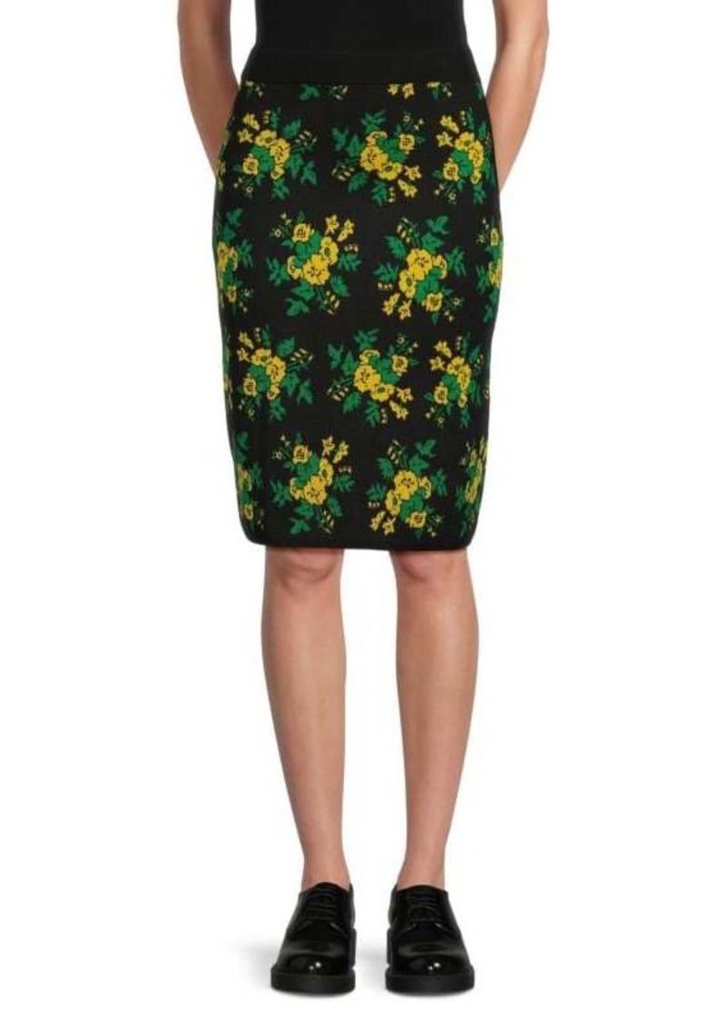 Kenzo Floral Wool Pencil Skirt