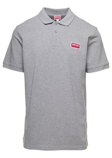 Kenzo Grey Polo Shirt with Short Sleeves and Logo Patch in Cotton Man