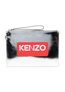 Kenzo Iconic logo-print metallic-leather clutch bag