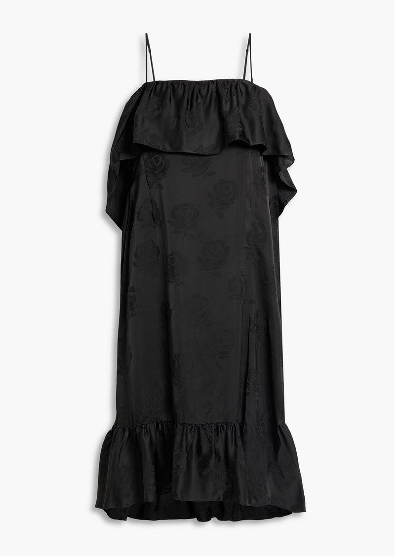 KENZO - Asymmetric ruffled satin-jacquard dress - Black - FR 34