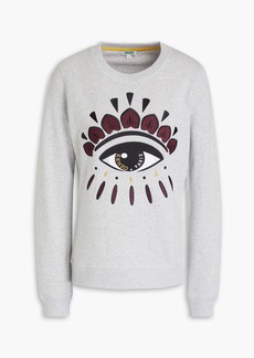 KENZO - Embroidered mélange French cotton-terry sweatshirt - Gray - XS