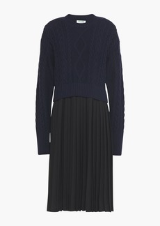 KENZO - Layered cable-knit wool and pleated crepe dress - Blue - XL