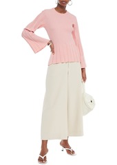 KENZO - Metallic ribbed cotton-blend peplum sweater - Pink - S
