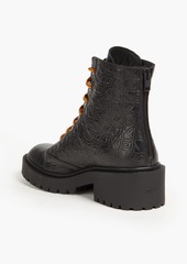 KENZO - Pike embossed leather combat boots - Black - EU 36