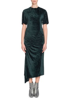 Kenzo Asymmetric Gathered Velvet Midi Dress