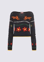 KENZO BLACK MULTICOLOUR COTTON-LINEN BLEND JUMPER