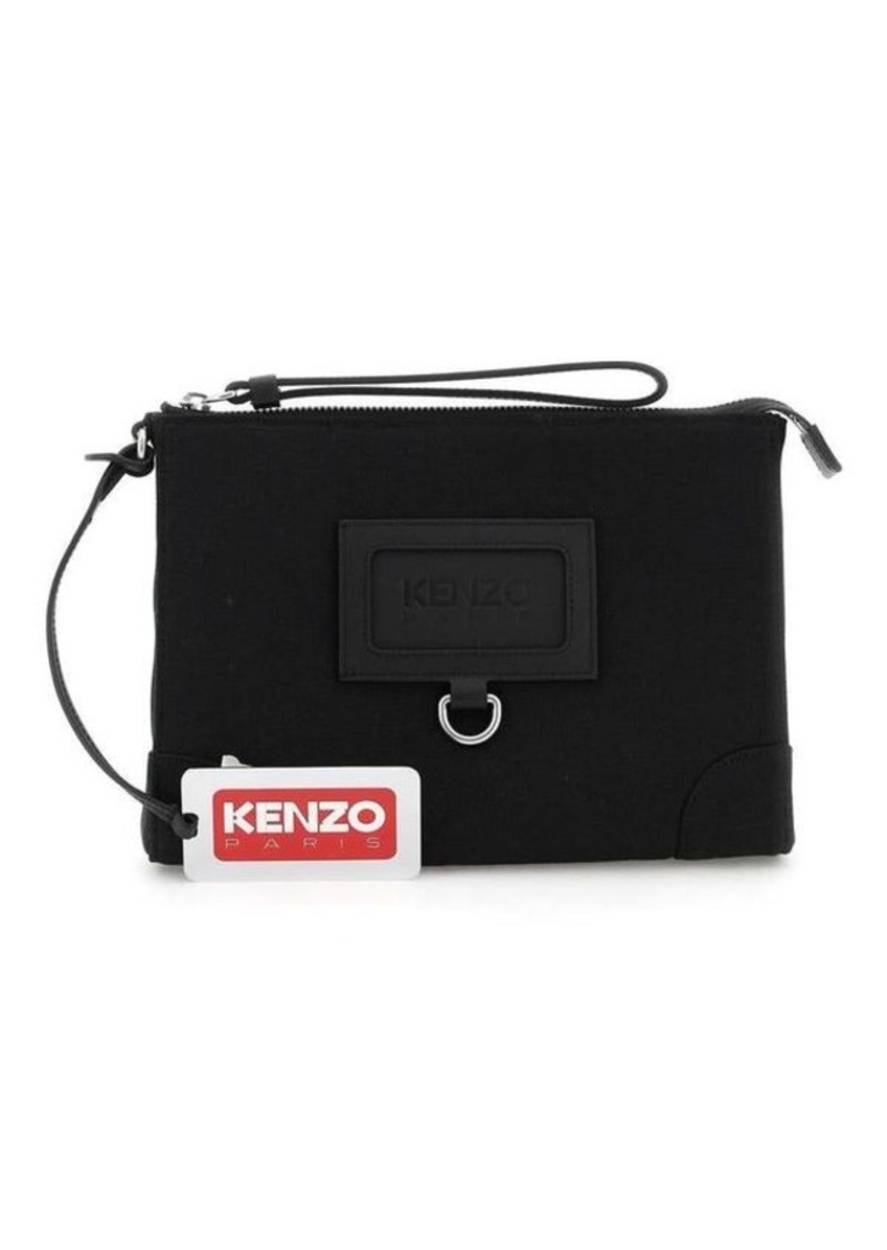 Kenzo branded fabric clutch with badge holder