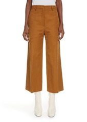 KENZO Cotton & Linen Crop Pants in Dark Camel at Nordstrom
