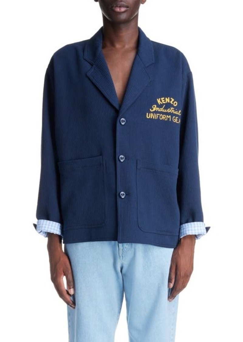 KENZO Drawn Varsity Logo Embroidered Cotton Corduroy Workwear Jacket