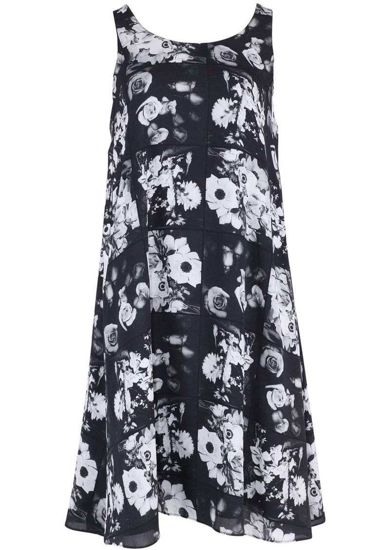 Kenzo Floral Print Midi Dress in Black and White Silk