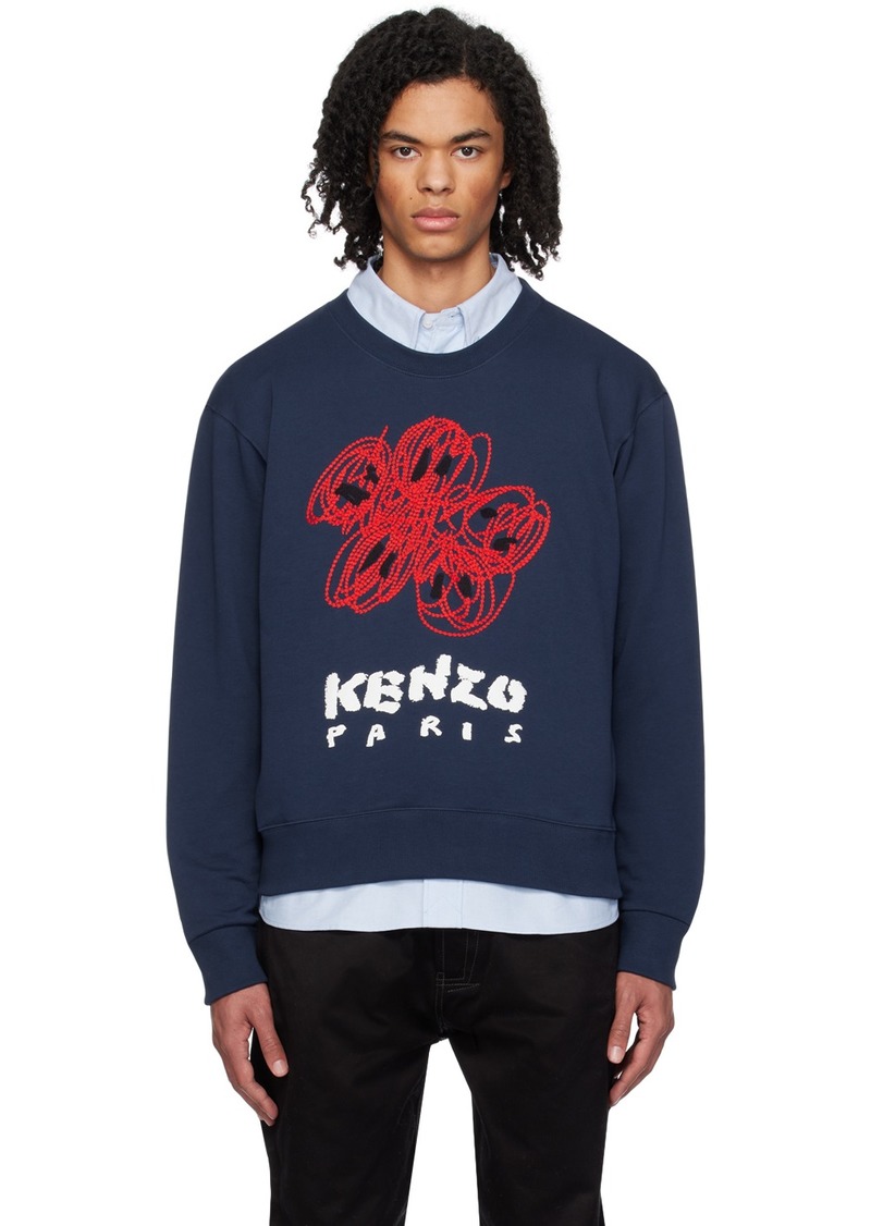 Kenzo Navy Kenzo Paris Drawn Varsity Sweatshirt