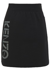 Kenzo Woman Glittered Printed French Cotton-terry Mini Skirt Black