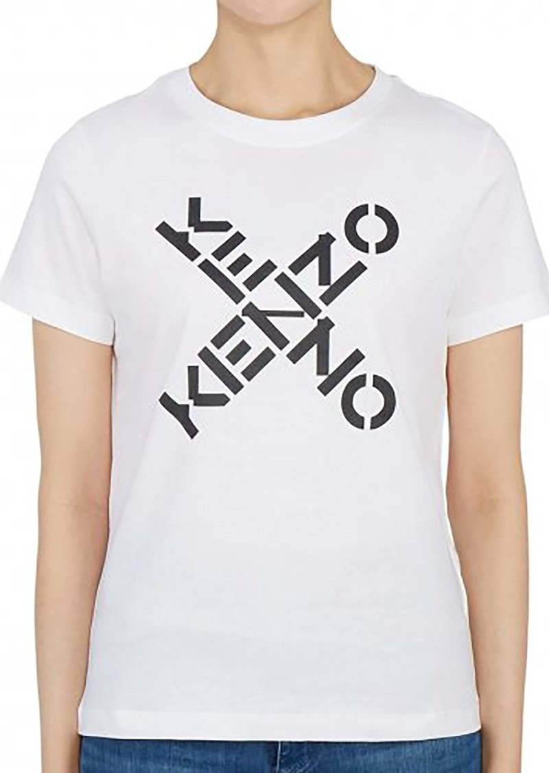 Kenzo Women's White Black Logo Short Sleeve T-Shirt