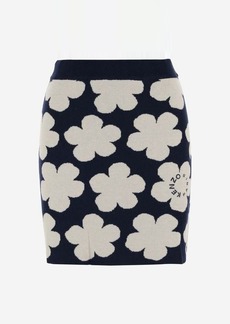 KENZO WOOL AND COTTON BLEND PENCIL SKIRT WITH FLORAL PATTERN