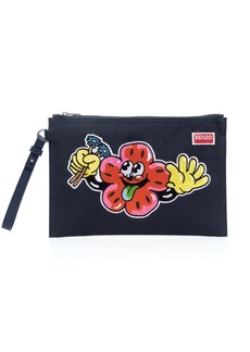 Kenzo logo-embroidered cotton clutch bag