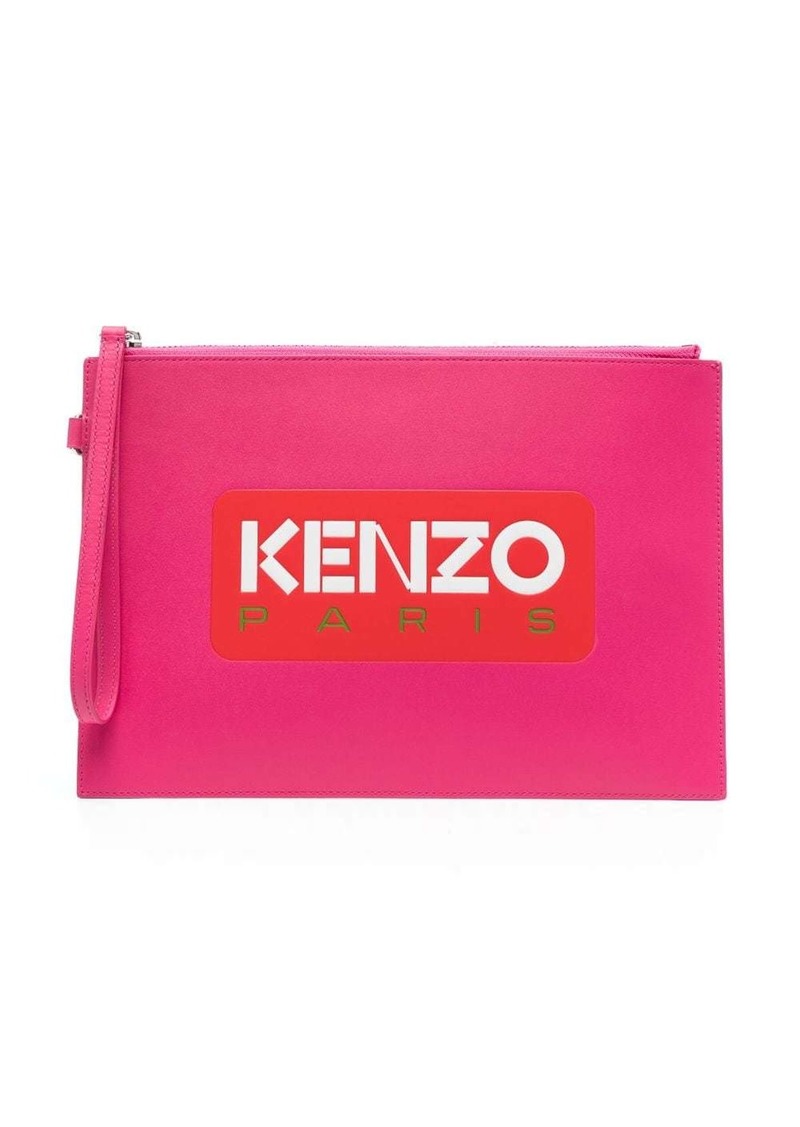 Kenzo logo-print leather clutch bag