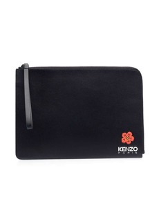 Kenzo logo-print leather clutch bag