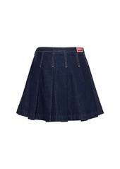 Kenzo Pleated Cotton Denim Mini Skirt