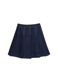 Kenzo Pleated Cotton Denim Mini Skirt