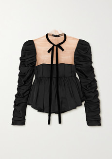 Khaite Fanny Tie-detailed Ruched Satin And Tulle Top