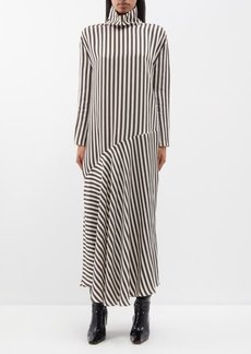 Khaite - Bellamy High-neck Striped Dress - Womens - White Brown - 0 US