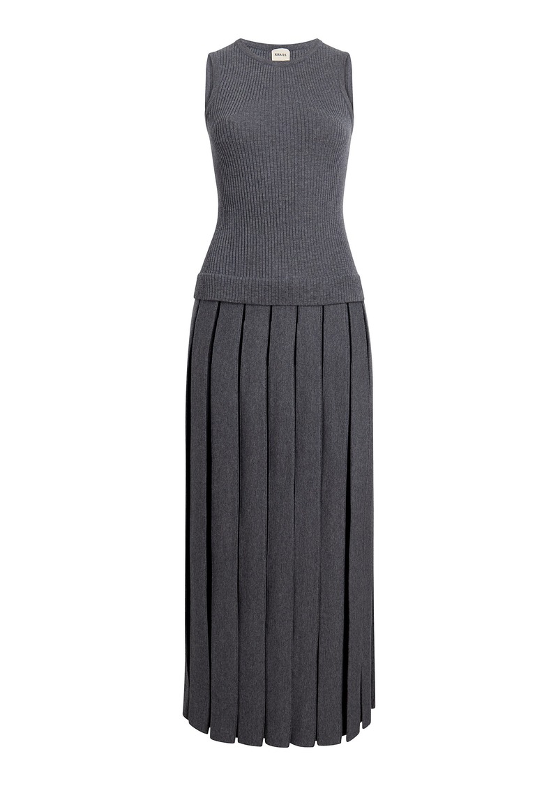 Khaite - Cassette Pleated Wool-Blend Midi Dress - Grey - XS - Moda Operandi