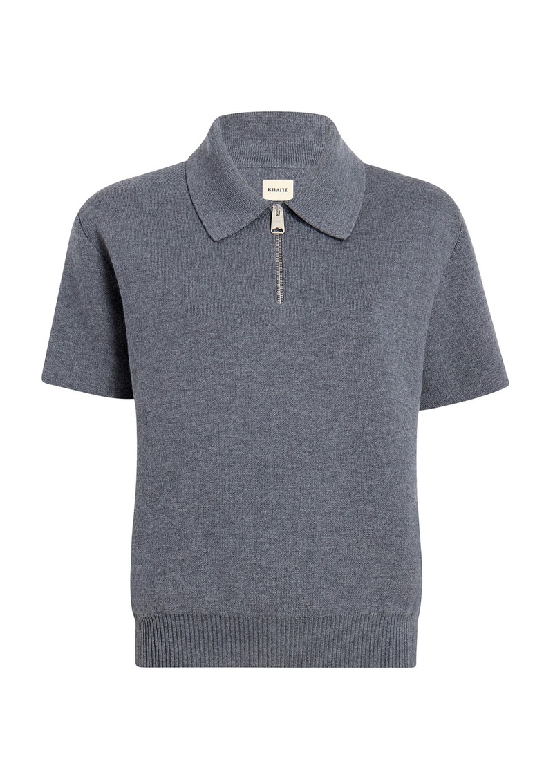 Khaite - Gulliame Zip-Up Knit Wool-Blend Polo Top - Grey - M - Moda Operandi