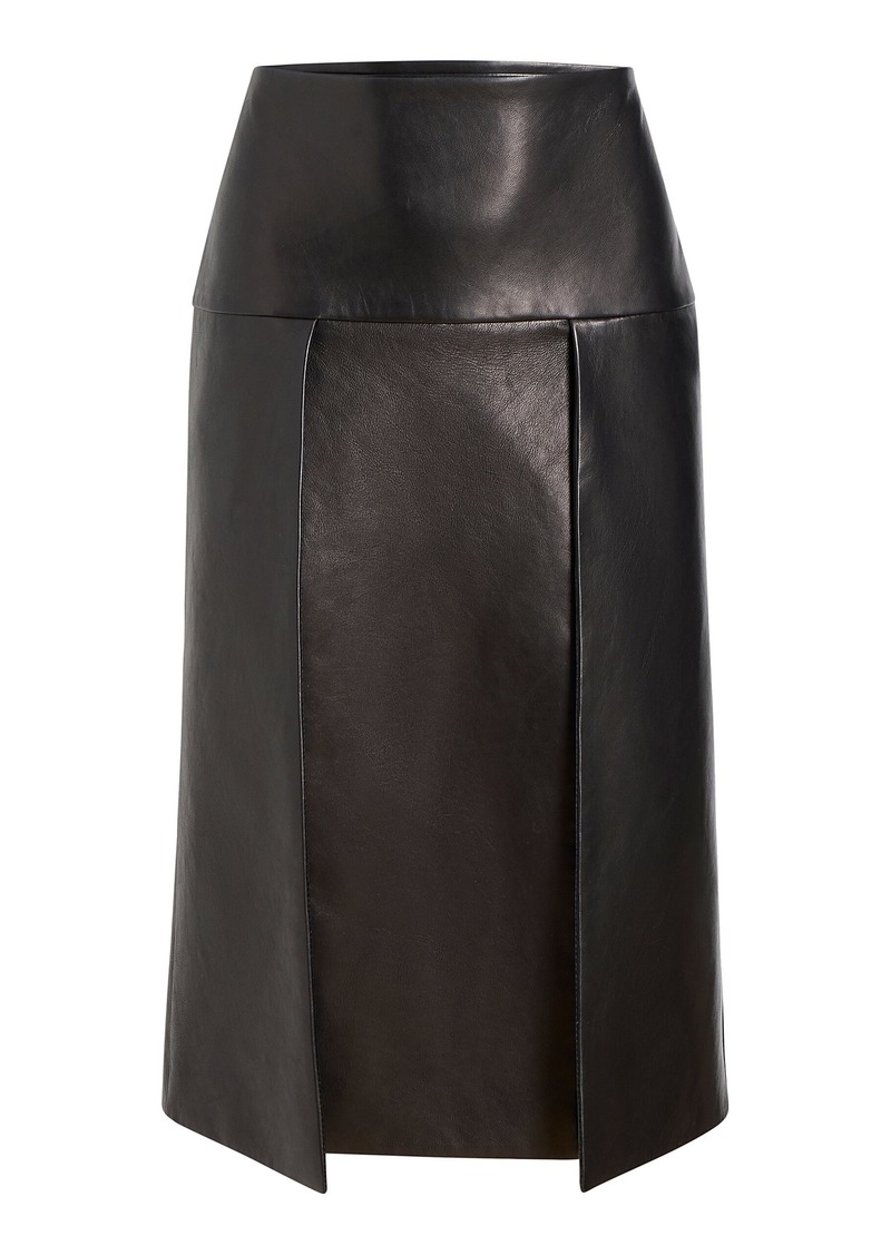 Khaite - Kidd Pleated Leather Midi Skirt - Black - US 2 - Moda Operandi