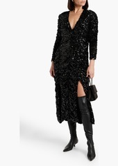 Khaite - Lana ruched sequined knitted midi dress - Black - US 2