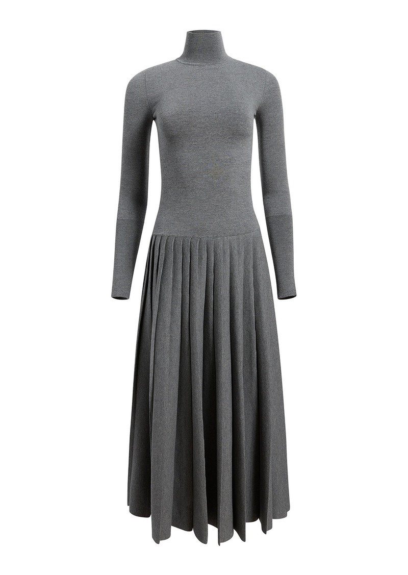 Khaite - Lisette Pleated Knit Merino Wool-Blend Maxi Dress - Blue - XS - Moda Operandi