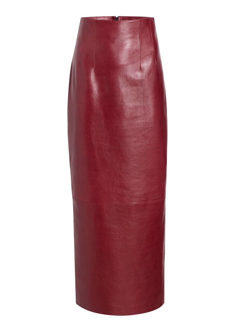 Khaite - Loxley Corset-Waist Leather Midi Skirt - Burgundy - US 0 - Moda Operandi