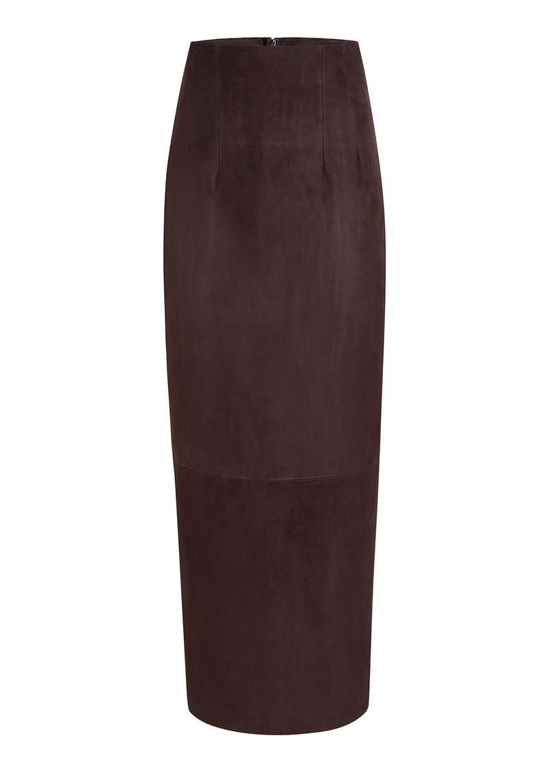 Khaite - Loxley Corset-Waist Suede Midi Skirt - Brown - US 8 - Moda Operandi