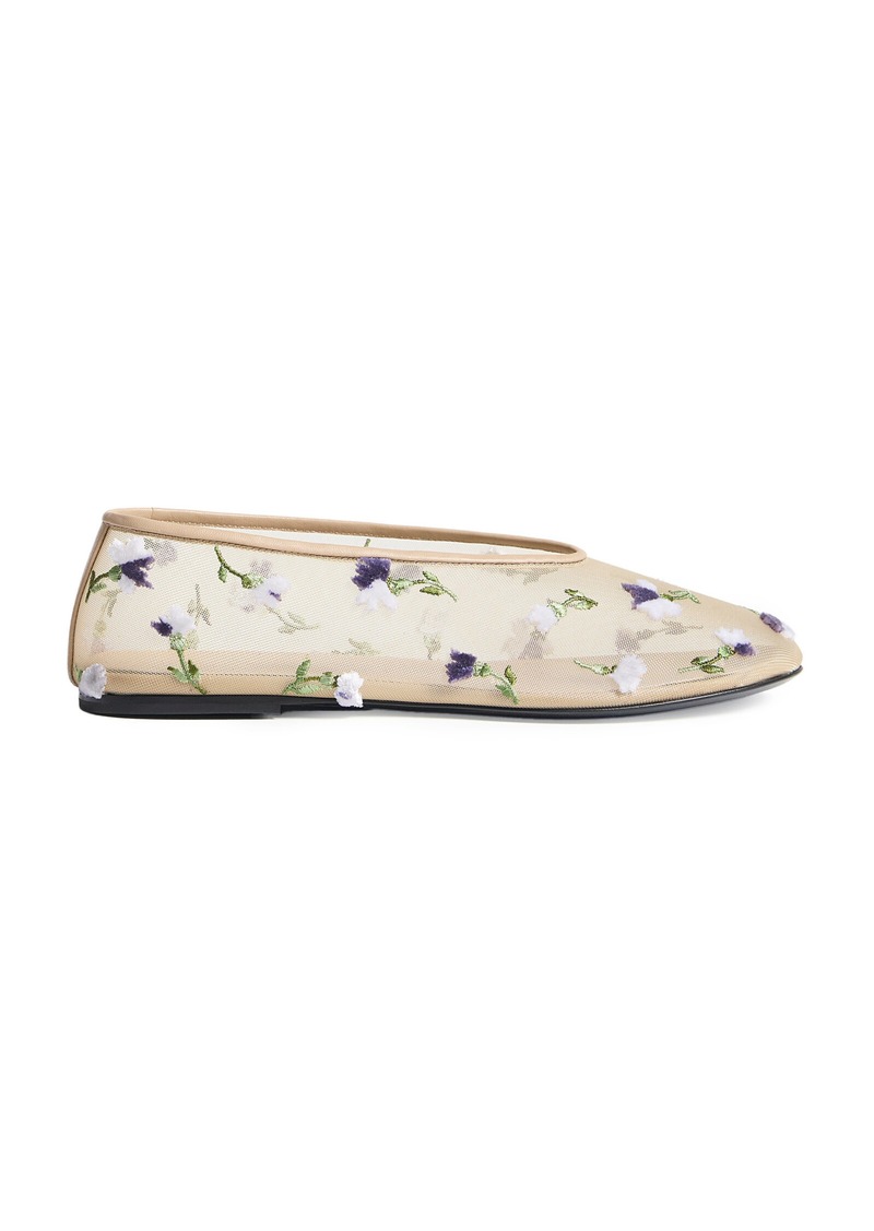 Khaite - Marcy Floral-Embroidered Mesh Flats - Neutral - IT 38 - Moda Operandi