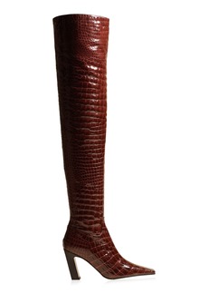 Khaite - Marfa Classic OTK Embossed Leather Boots - Burgundy - IT 36.5 - Moda Operandi