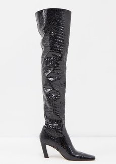 Khaite - Marfa Crocodile-effect Leather Over-the-knee Boot - Womens - Black