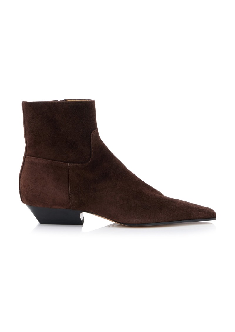 Khaite - Marfa Suede Western Ankle Boots - Brown - IT 36 - Moda Operandi