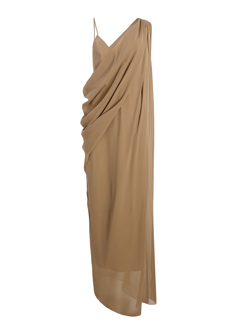 Khaite - Taj Draped Silk Crepe Maxi Dress - Brown - US 4 - Moda Operandi