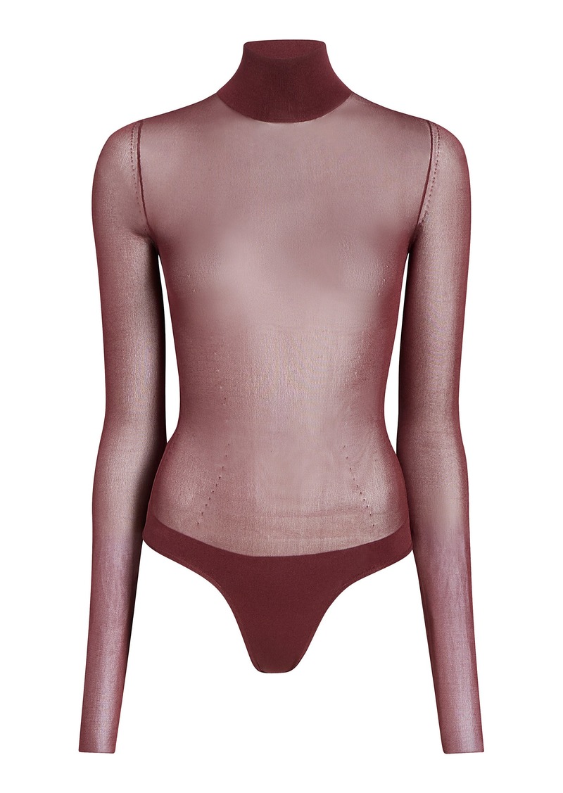 Khaite - Tallin Sheer Mesh Turtleneck Bodysuit - Burgundy - L - Moda Operandi