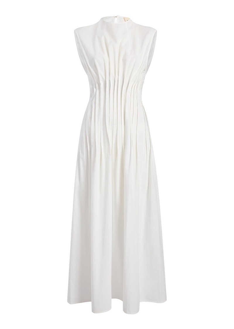 Khaite - Wes Pleated Cotton Midi Dress - White - US 0 - Moda Operandi