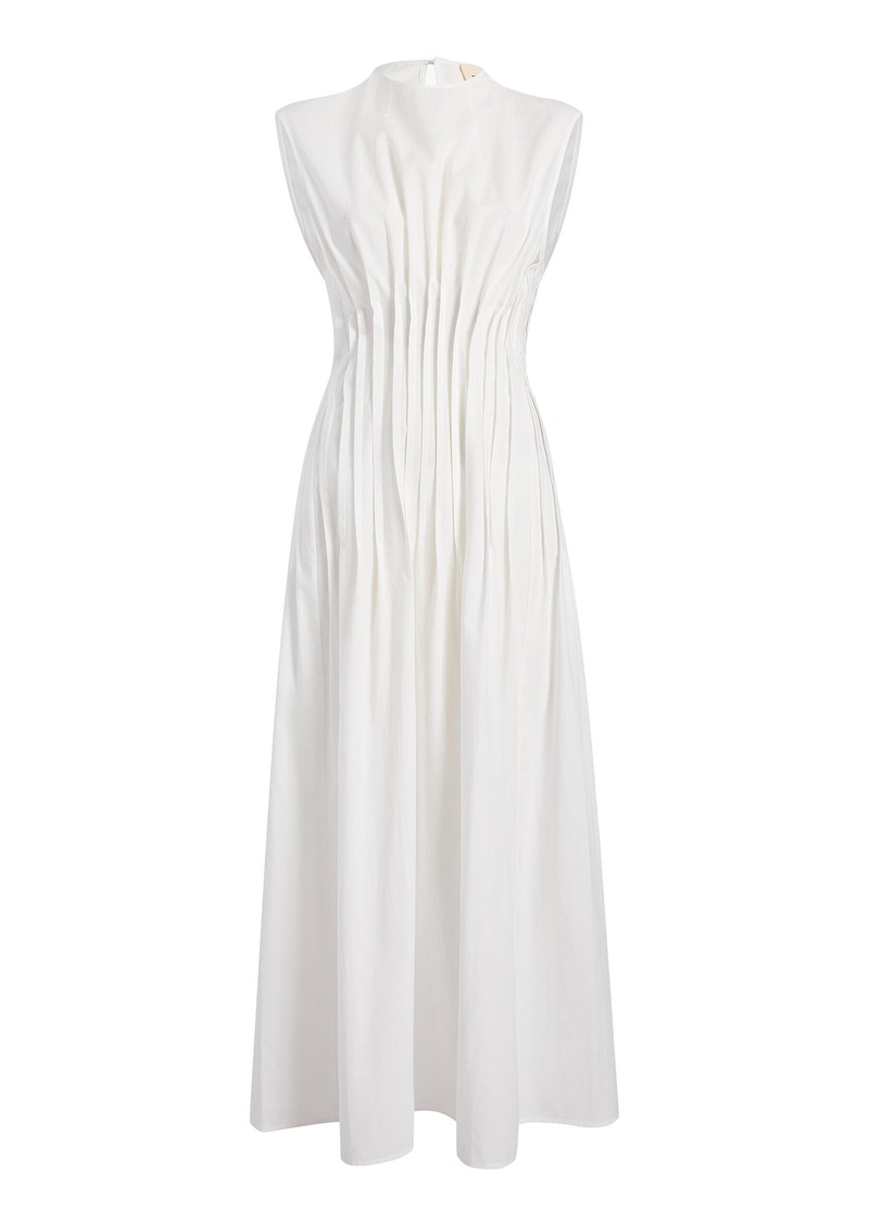 Khaite - Wes Pleated Cotton Midi Dress - White - US 6 - Moda Operandi