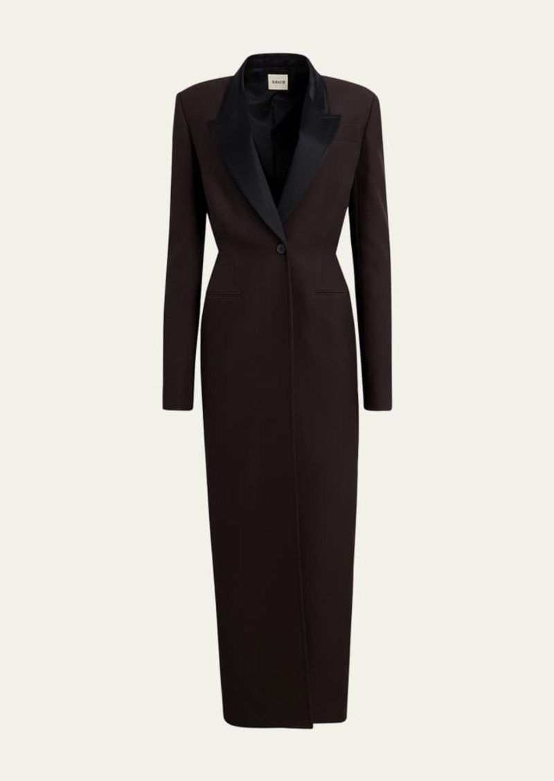 Khaite Bellow Long Peacoat with Satin Lapels