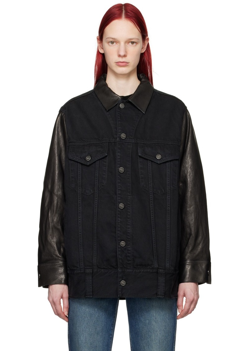 KHAITE Black 'The Grizzo' Denim & Leather Jacket