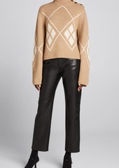 Khaite Brie Diamond-Pattern Button-Shoulder Cashmere Sweater