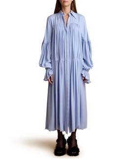 Khaite Colleen Gathered Long Sleeve Drop Waist Silk Shirtdress